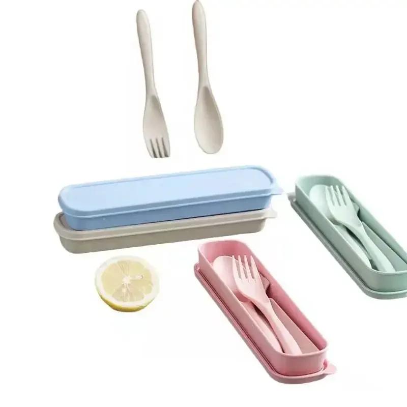 Wheat Straw Cutlery Set Travel Portable Box Fork Spoon Knife Kitchen Tableware Dishes Sets Dinnerware Steak Cutlery
