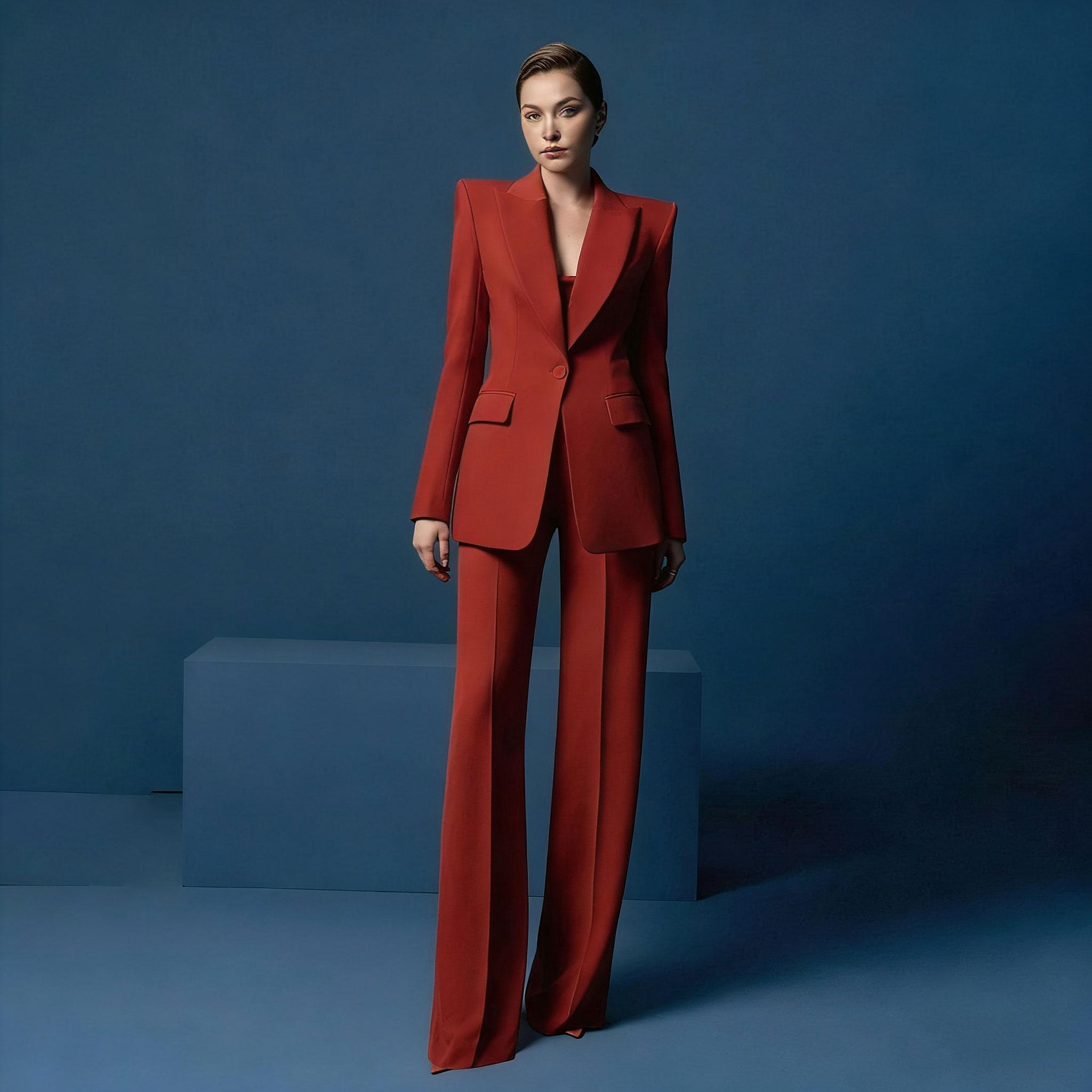 

Жіночий костюм-трійка: Блейзер та Штани Широкі Штани Slim Fit Однобортний Піджак з Вилогами Елегантний Формальний Одяг для Офісу Вечірки 5XL темно-червоний колір