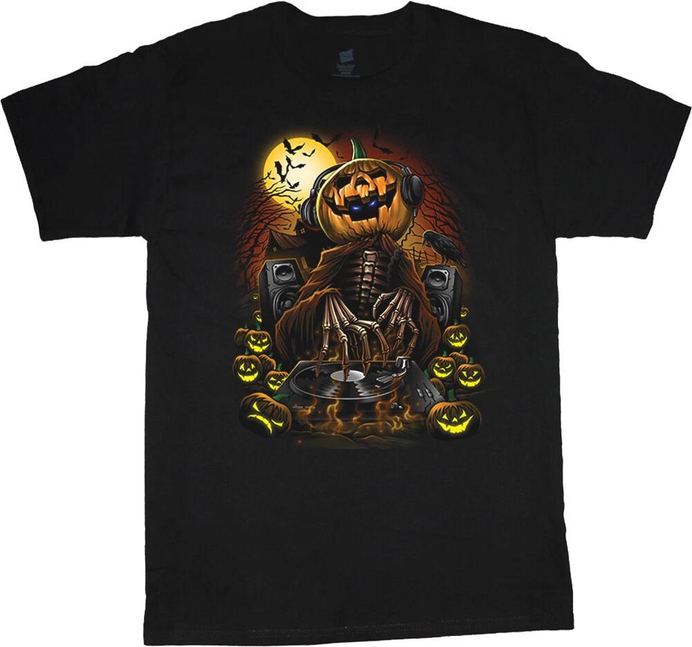 Jack-o-Lantern Pumpkin Head DJ Halloween T-shirt Mens Clothing Apparel XXXL