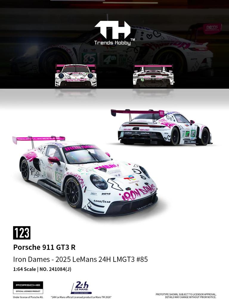 Trends Hobby 1/64 Porsche 911 GT3 R 2025 LeMans 24H LMGT3 Racing Miniature Model Toy Car Free Wheels Diecast Collection Gift
