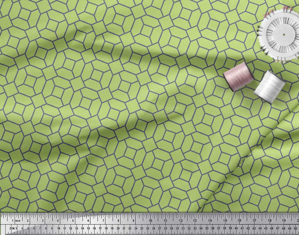 Soimoi Purple Japan Crepe Satin Fabric Octagon Art Geometric Print Sewing Fabric Metre 42 Inch