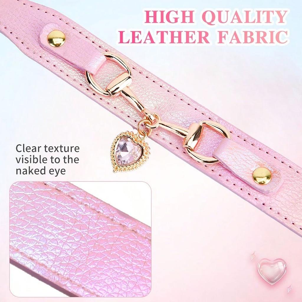 1Pc PU Leather Delicate Pet Dog Collar, High-Quality Leather Fabric And Alloy Fittings. Beautiful Gemstone Decoration.8-15''Neck