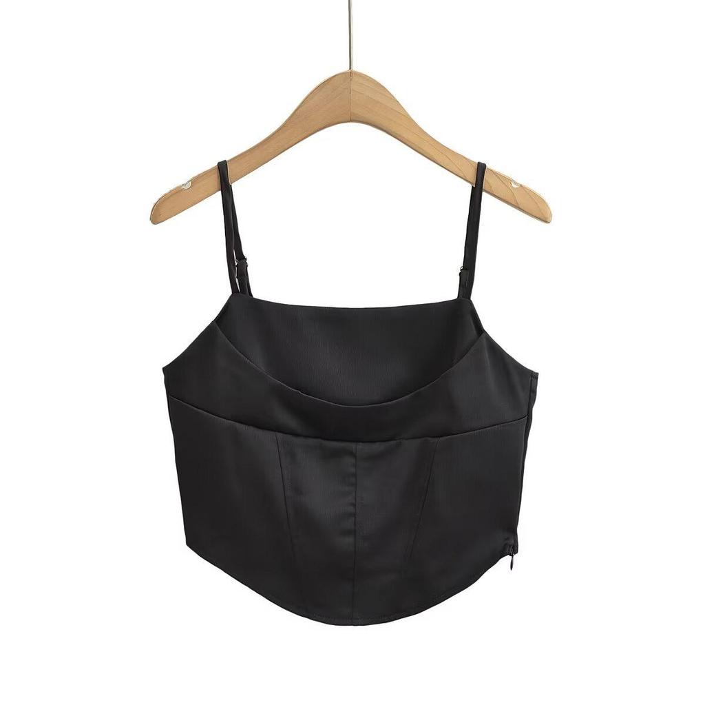 2025 Spring Women's Sexy Satin Fishbone Tube Top Camisole with Back Tie