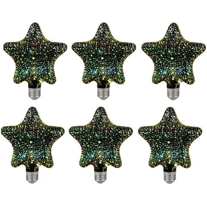 XinCanKun Prism/LED Infinity 3D Fireworks Effect ST64 G80 G125 светодиодная лампочка, декоративная лампочка Эдисона, многоцветный цоколь E26, 85-265 В(ST64),6 упаковок звезда