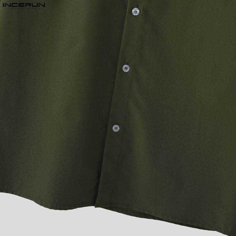 INCERUN Oversized Men Lapel Neck Short Sleeve Fake Two-piece Casual Shirts Tops