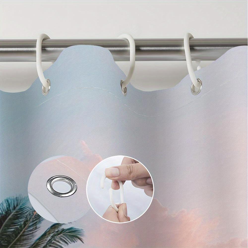 Tropical Sunset Beach Scene Shower Curtain 12 Hooks, Machine Washable Beach Theme Decorative Bathroom Shower Curtain