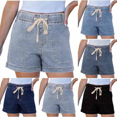 Damen-Jeansshorts, Sommer, lässig, Denim, hoch tailliert, gefalteter Saum, Jeans-Shorts für Junioren, sexy Freizeitshorts