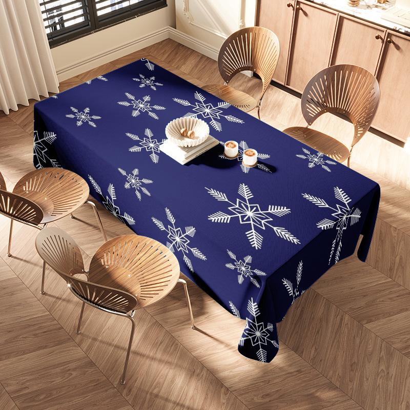 Modern Dining Table Cloth with Snowflake Pattern for Christmas Party Decoration navy blue 160x240cm (5ft)