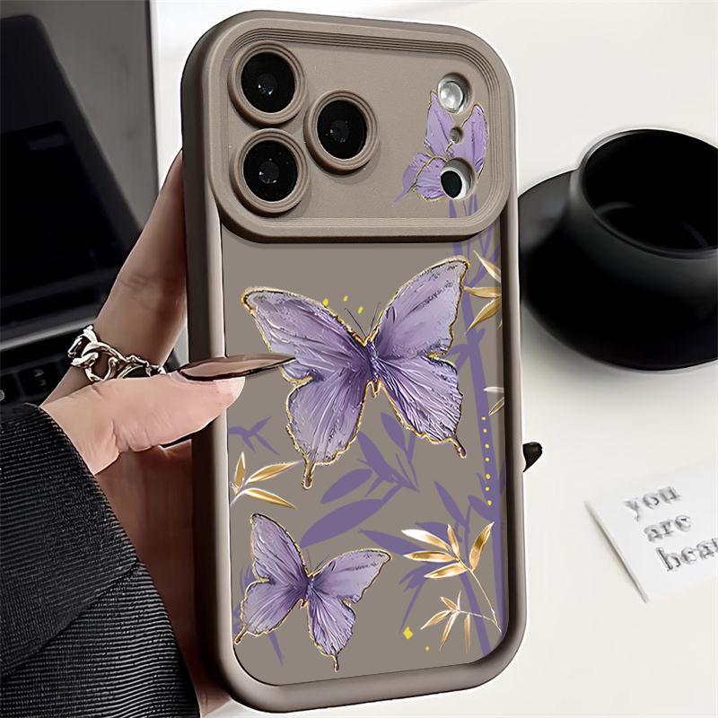 Gilded Purple Butterfly Pattern Case For iPhone 17 Pro Max Funda Shockproof Bumper Cover For iPhone 16 Pro Max 15 14 13 12 11 Air 16E