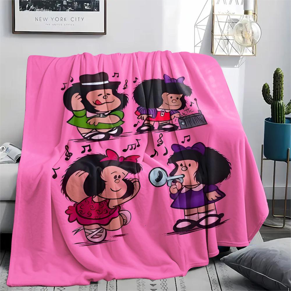 1PC Mafalda Print Flannel Blanket, High Quality All Seasons, Home Decor, Warmth and Comfort, Perfect for Christmas Gifts