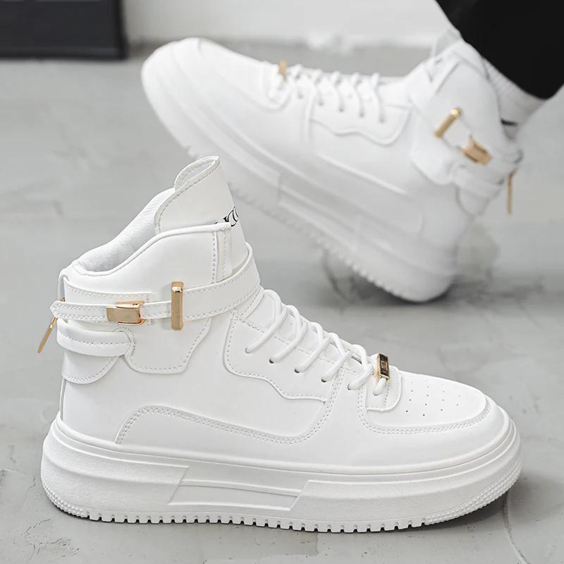 Men's High-top Sneakers Are Fashionable and Versatile.Thick-soled Casual Shoes Are Light, Trendy and Comfortable. White Sneakers