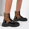 Fashion Women Boots High Quality Cross-tied British Style Boots Women Fashion Leopard Print Casual Shoes Women Round Toe Mid-Calf Boots