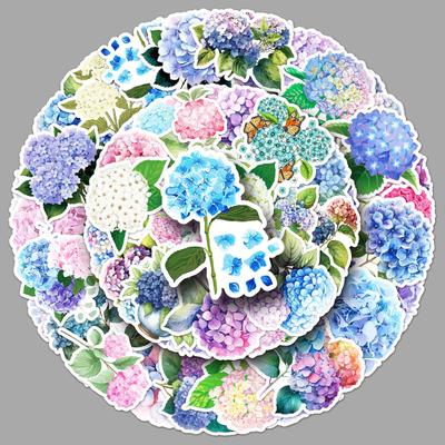 50pcs HD Waterproof Hydrangea Stickers, Fresh Floral Style for Luggage, Thermos, Cup, or Journal