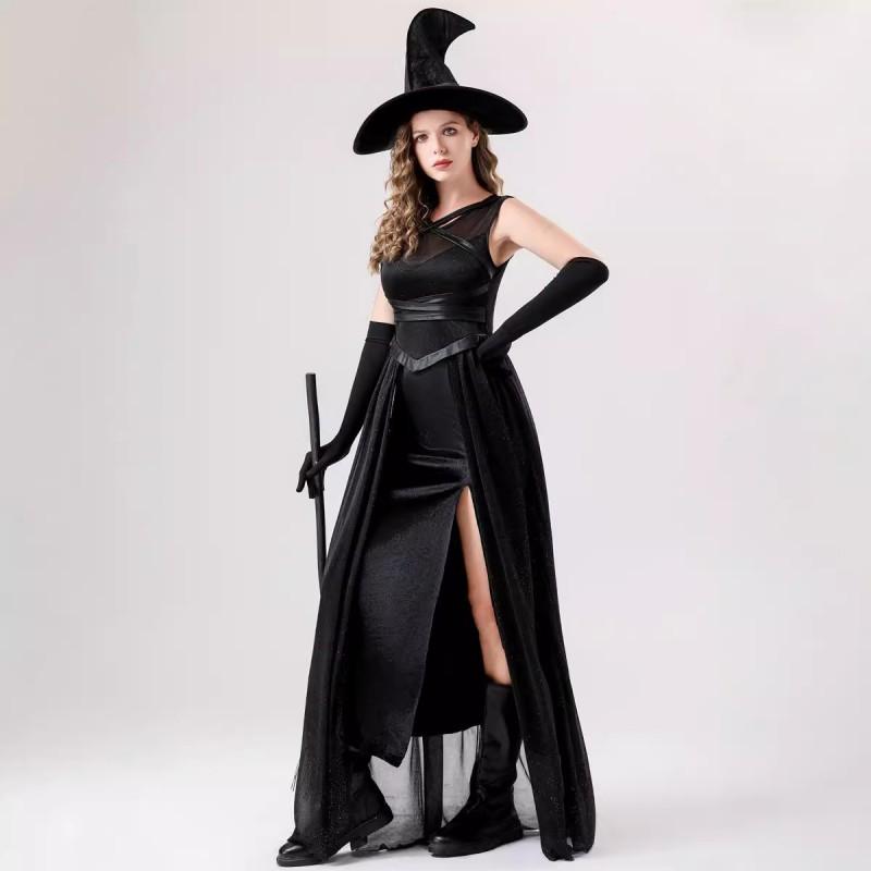 Halloween Witch Vampire Cosplay Long Black Dress Party Costume Role Play