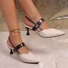 Fashion Women Pointed Toe Block High Heel Sandals Fashion Solid Color Slingback Shoes Comfortable Versatile Mid Heels Women Sandals