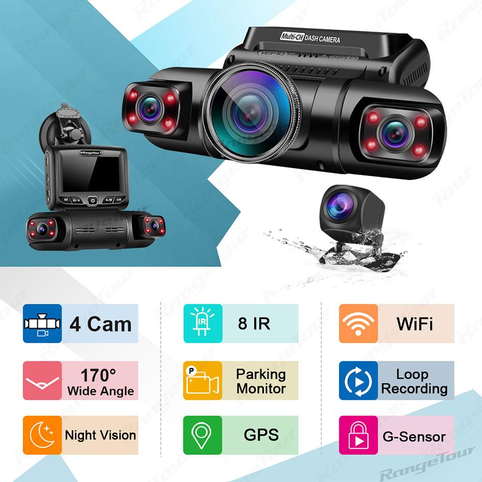 4 Channel 1080P Car DVR WiFi GPS 4 Lens 170 Degree with Rear Camera Dash Cam Dual 8 Infrared Light Night Vision Car Camera