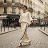Women's Loose Fit Two Piece Outfit Three Quarter Sleeve Batwing Top and High Waist Maxi Skirt Set