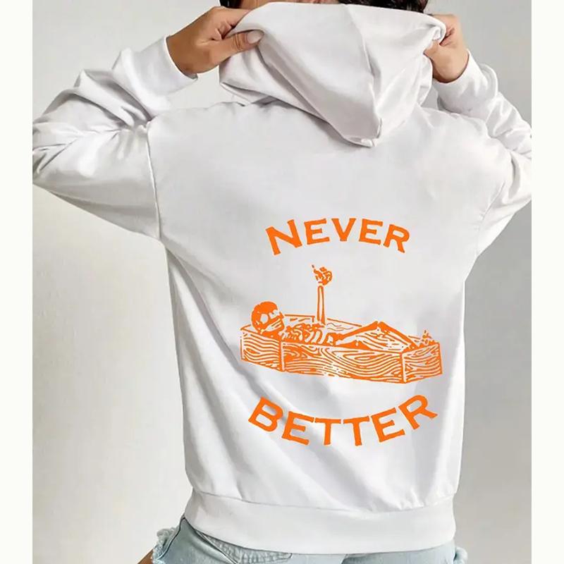 Ladies Spring Autumn Casual Hooded Long Sleeve Big Pocket Halloween Printed Pullover Hoodies Sweatshirt Top