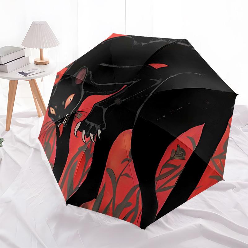 1pc Black Panther with Red Background Umbrella with Plastic Handle,Suitable for All Seasons Home Travel Outdoor UmbrellaDD117