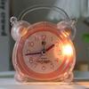 Cute Crystal Transparent Alarm Clock Children Student Creative with Night Light Bedroom Dormitory Desktop Clock