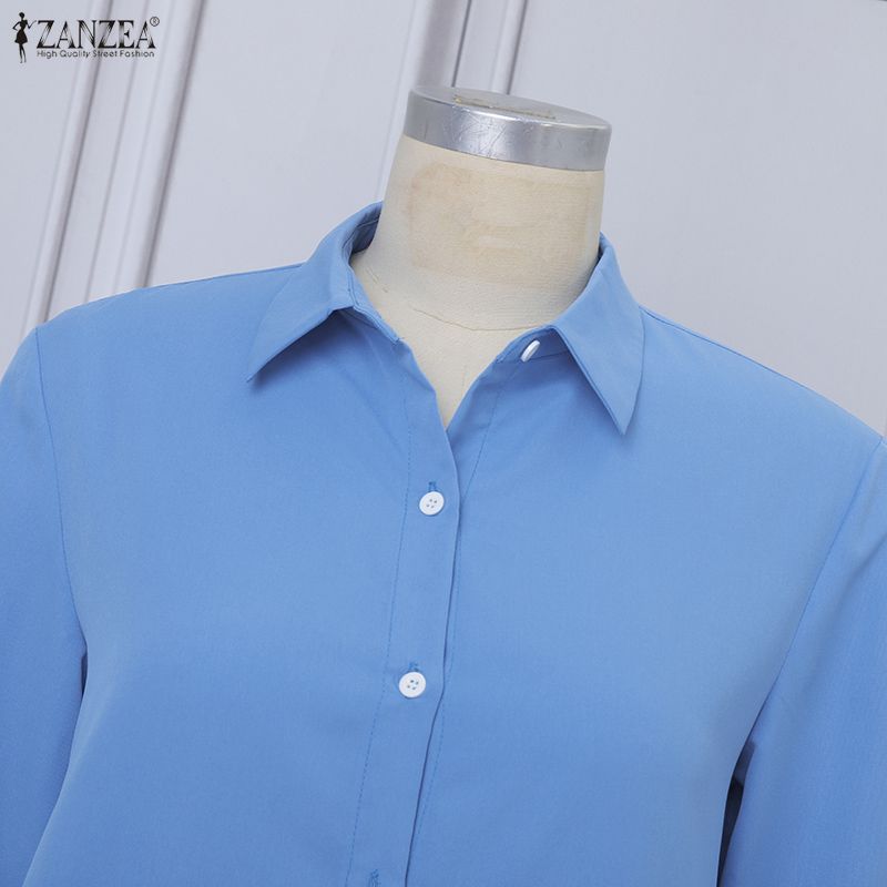 ZANZEA Women Casual Turn Down Collar Loose Long Sleeve Muslim Dress