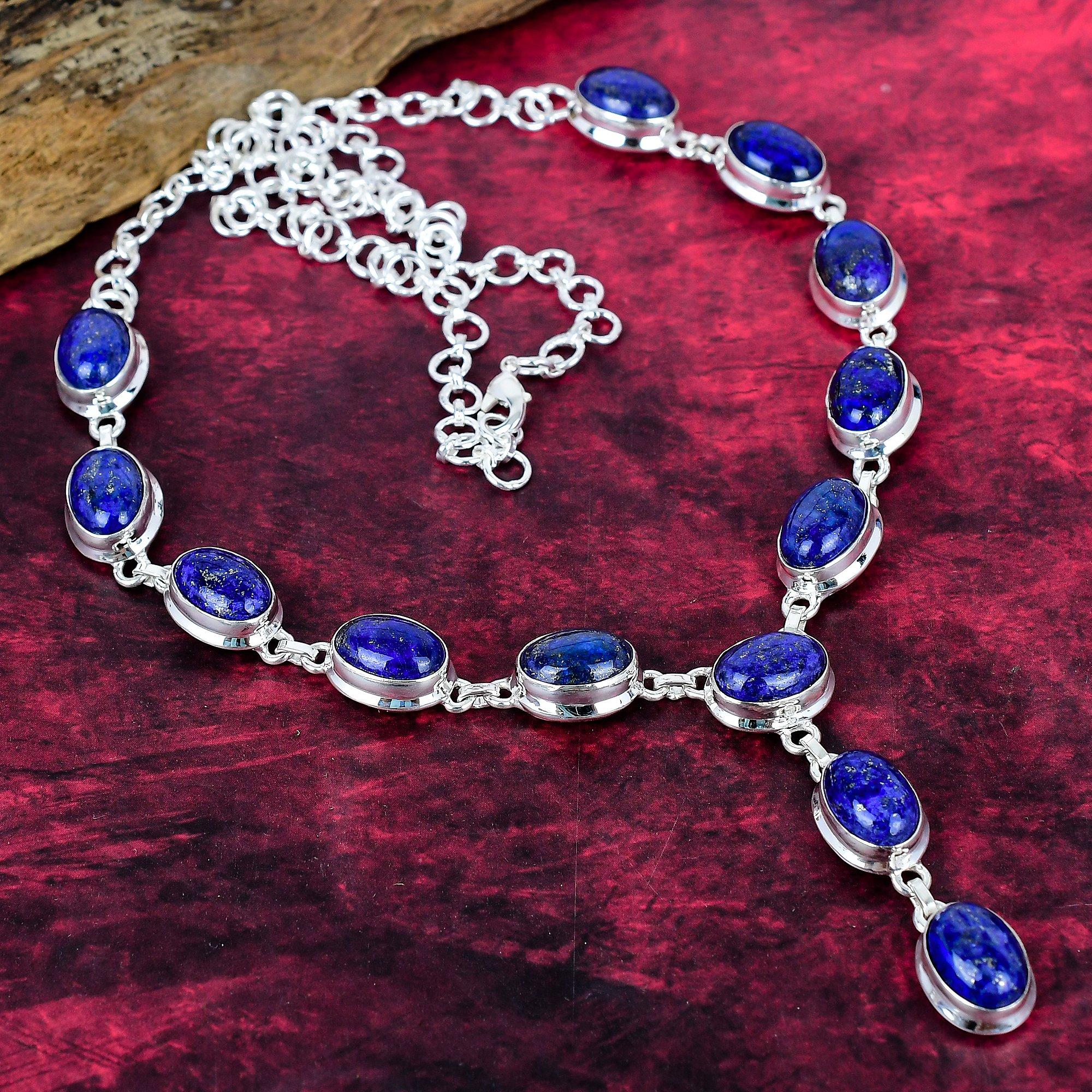 

Ожерелье из лазурита Ювелирные изделия ручной работы, ожерелье из стерлингового серебра 925 пробы Дизайнерские украшения из драгоценных камней Регулируемая цепочка Ожерелье Подарок для мамы синий