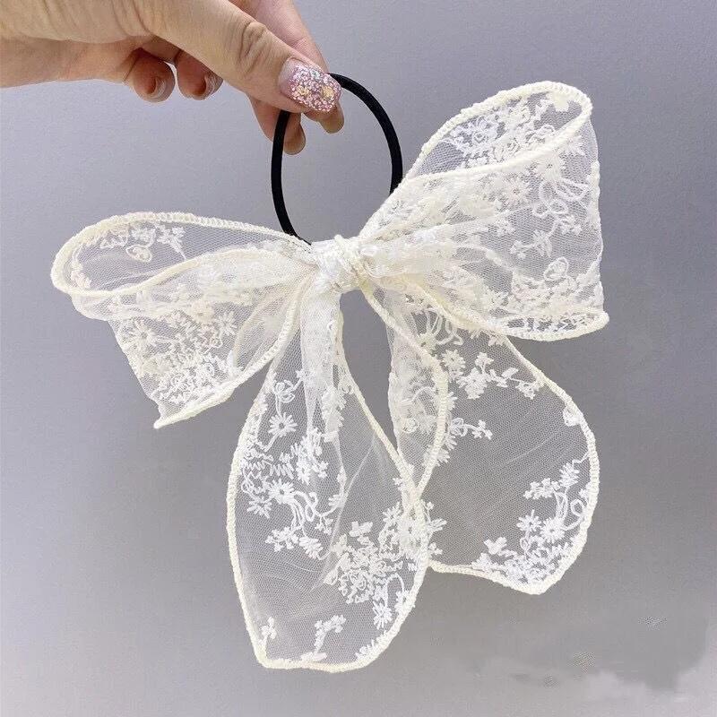 Fashion Solid Color Women Lace Hairclip Black White Bow Hair Barrettes Girl Gentle Fashion Ponytail Hairpin Accessories