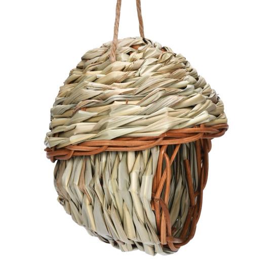 Handwoven Hanging Bird House Natural Reed Bird Hut Hanging Bird Nest House for Parrots Cockatiels Garden Yard Patio Terrace Indoor Decor