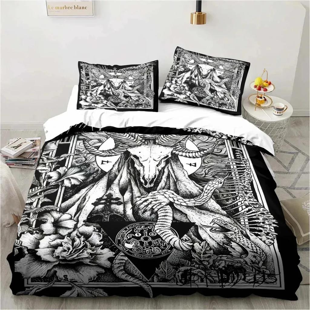 Satanic Satan Devil Bedding Set Boys Girls Twin Queen Size Duvet Cover Pillowcase Bed Boys Adult Fashion Home Textileextile
