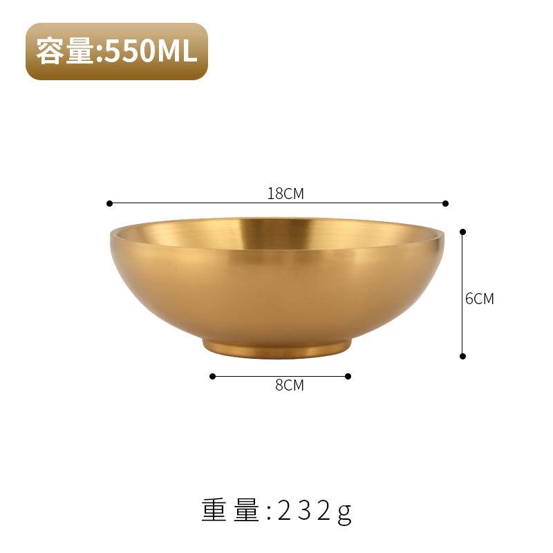 Korean 304 stainless steel noodle bowl commercial gold ramen bowl snail noodle bowl mixed with rice bowl big soup bowl