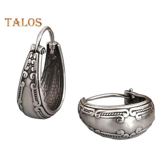 

1 пара женских этнических серег, винтажные гравированные серьги-кольца в форме буквы С из полированного сплава, легкие серьги-кольца для повседневного свидания, путешествий, висячие серьги серебряный