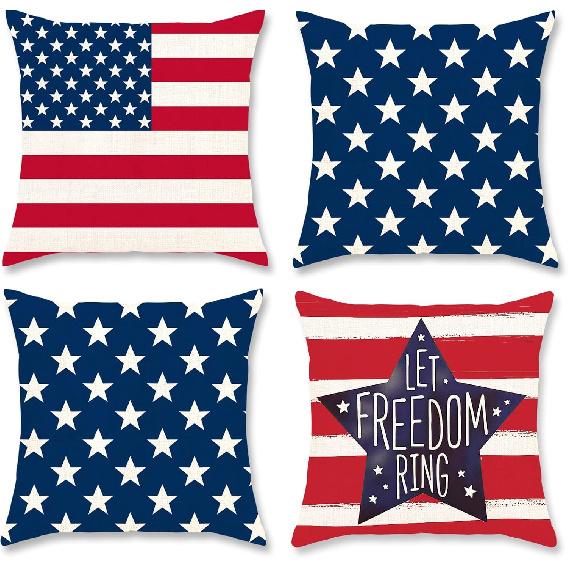 DUZXLCQ 4th of July Decorations Pillow Covers 18x18 inch Set of 4 Independence Day Patriotic Throw Pillow Case n Flag Stars and Stripes Cushion Case