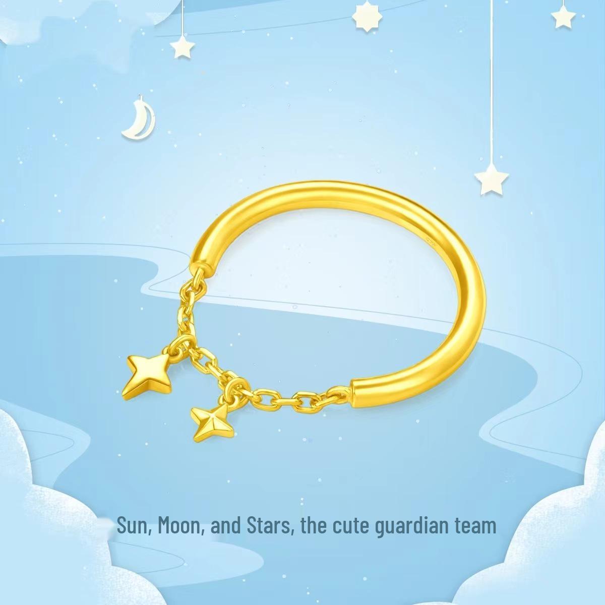 Регулируемое латунное кольцо с позолотой, дизайн с солнцем, луной и звездами