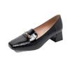 Women's Patent Leather Square Toe Chunky Heels, Mid-Cut in Plus Size 43 - European & American Style High Heels.