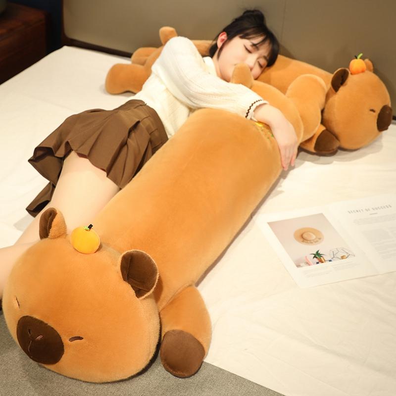 80-120cm Creative Cartoon Capybara Plush Doll Pillow Long Strip Lying Animal Capybara Plush Toy Gift for Girlfriend