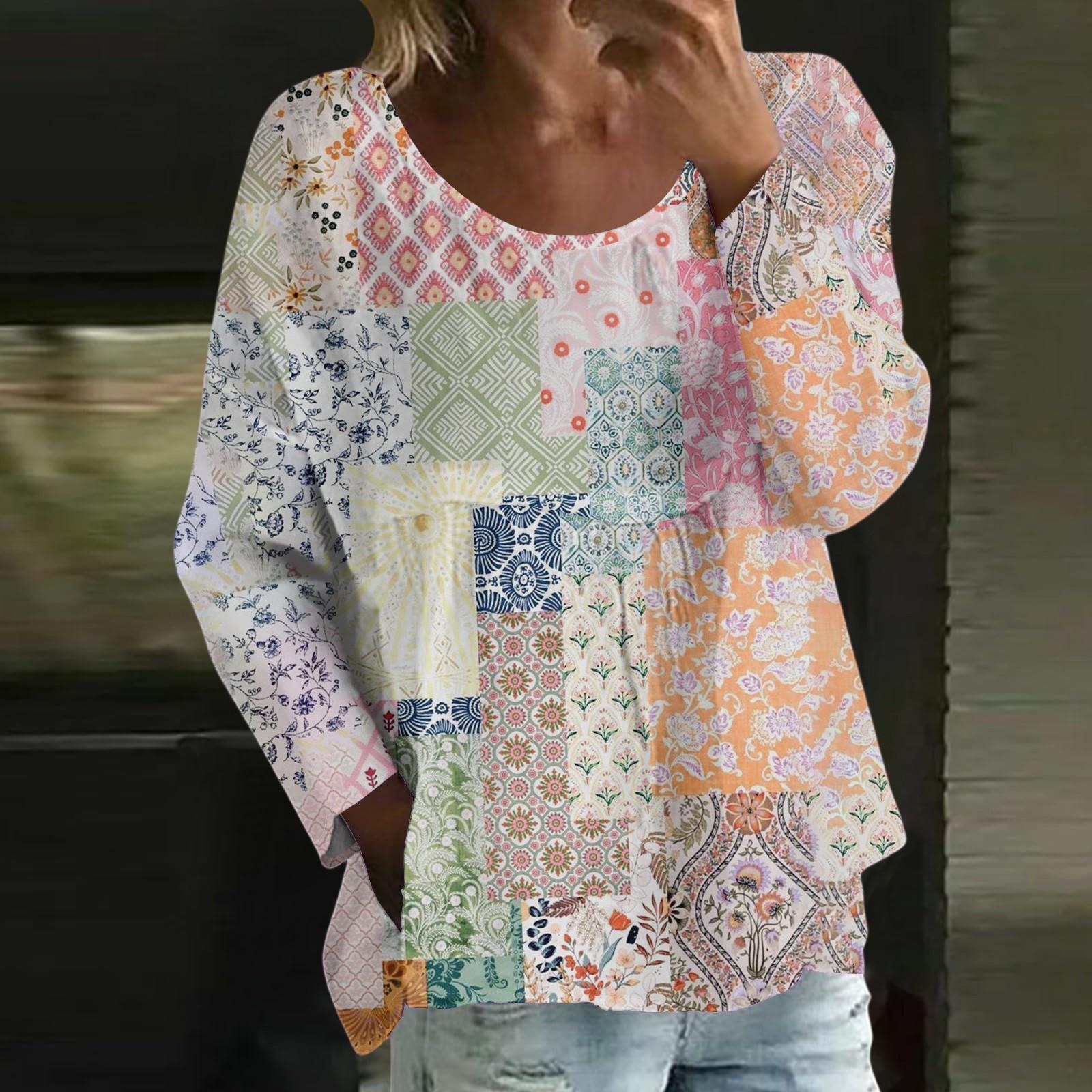 

Женский повседневный модный свободный топ с круглым вырезом и цветочным принтом, с длинным рукавом S