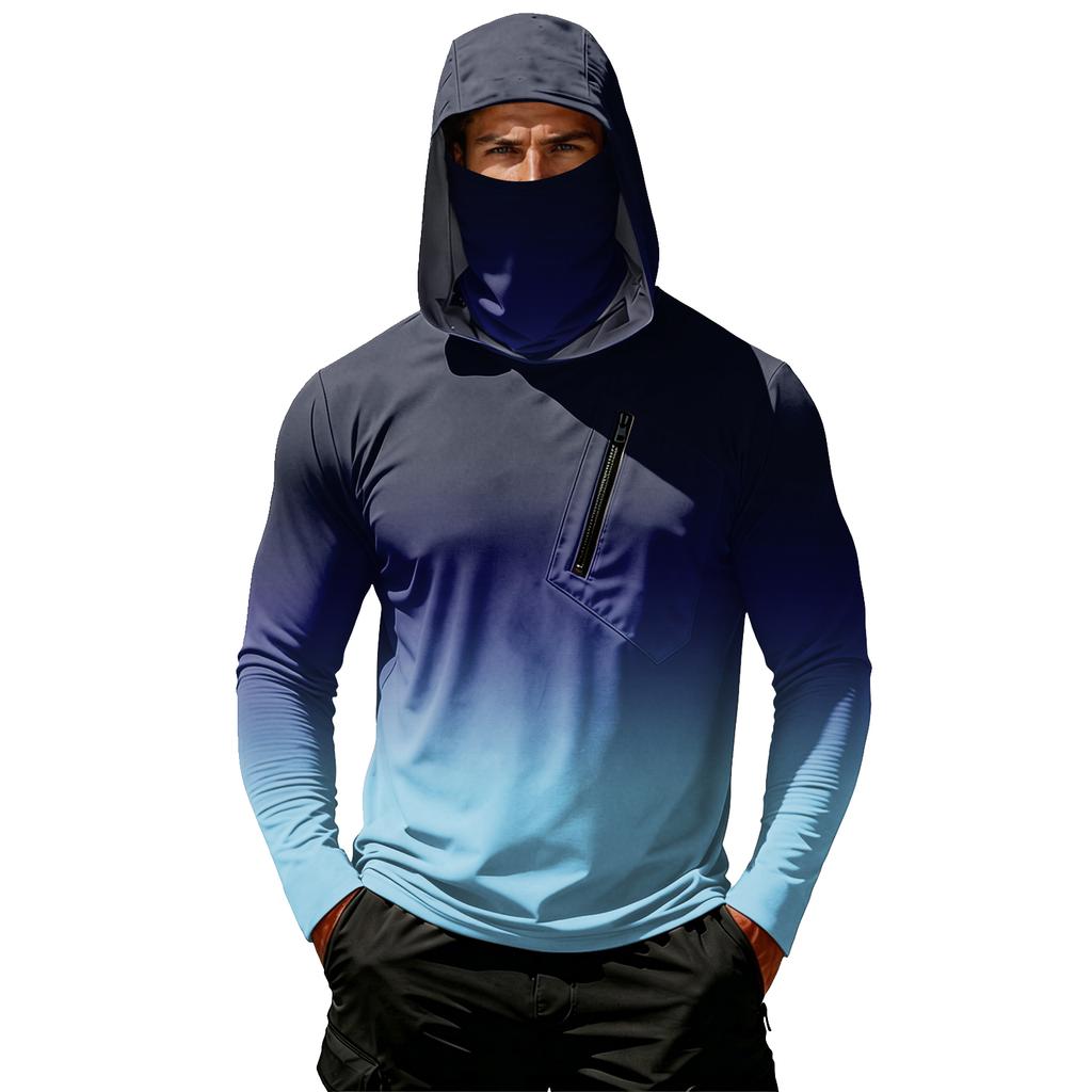 Camiseta Casual con Capucha de Manga Larga para Hombre con Protección Solar