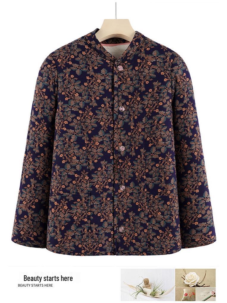 Hřejivý bavlněný kabát s podšívkou ze sametu pro ženy středního a staršího věku: Zimní volná bunda s ochranou pasu z velbloudí vlny