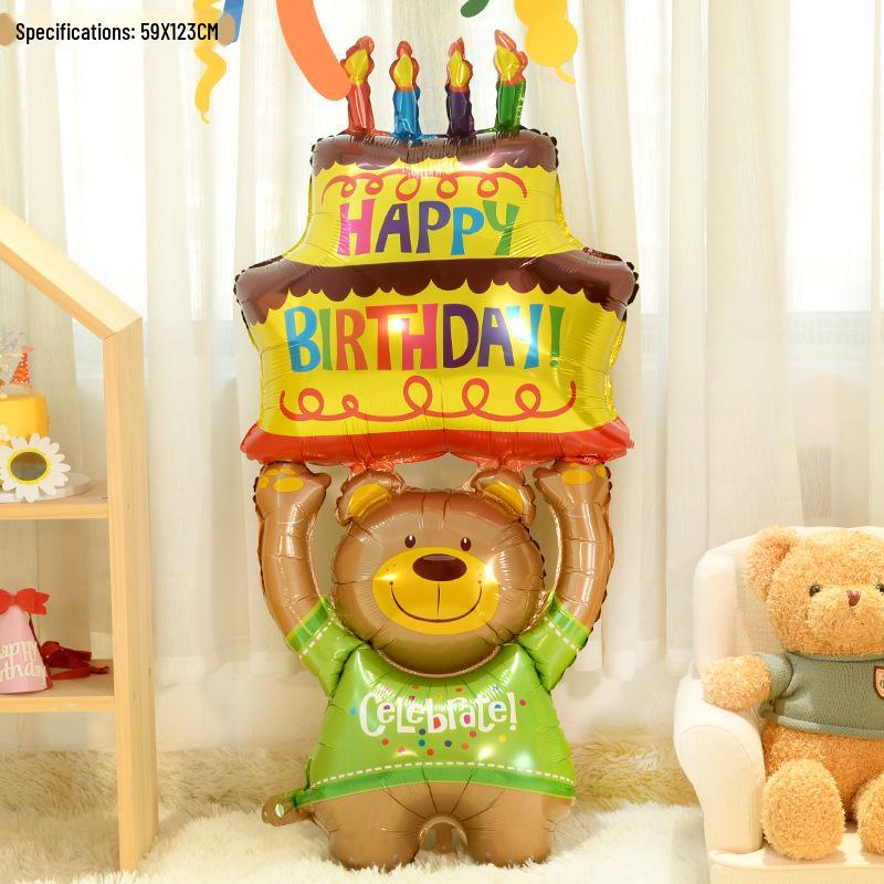 Children's Birthday Party Balloon Decoration: Bear with Cake Foil Balloon Arrangement