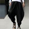 Mens Cotton Linen Harem Pants Baggy Pants Japanese Style Crotch Wide Leg Pants Casual Loose Trousers