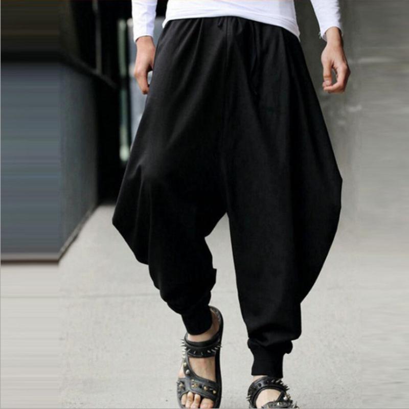 Pánské bavlněné plátěné harémové kalhoty Baggy kalhoty Japonský styl Rozkrok Široké kalhoty Ležérní Volné kalhoty