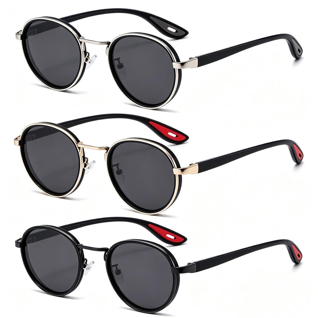 Unisex Retro Round Metal Sunglasses with Photochromic Anti-Blue Light Lenses