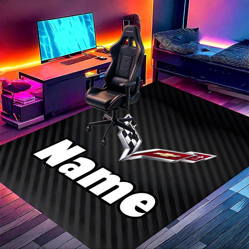 Custom Name Personalized Chevrolet Corvette Print Carpet, Versatile Home Decor Rug, for Playroom, Apartment, Balcony, Entryway, Hallway Gift
