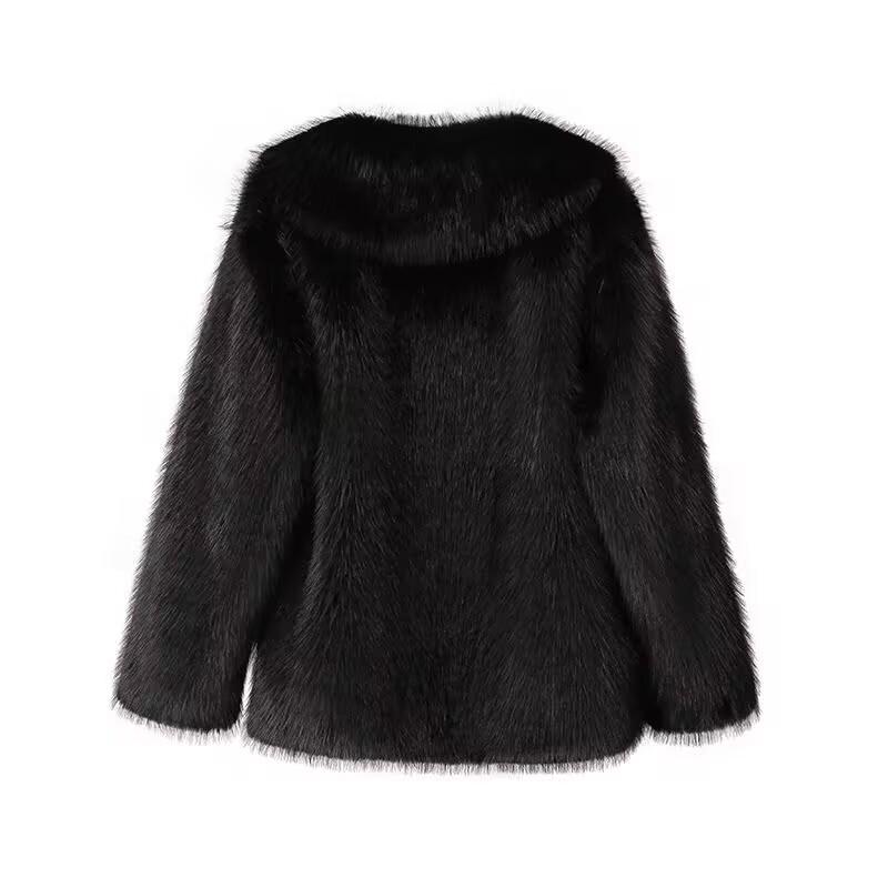 2025 Winter Women's Faux Fur Coat with Thickened Warmth and Suit Collar in European and American Style