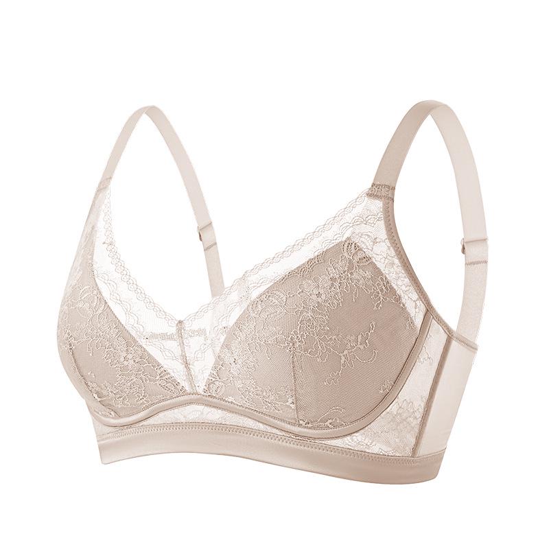 French Wireless Silk Bra - Mulberry Silk, Breathable, Push-Up, Slimming, Thin Lace Lingerie for Large Breasts, Summer Style