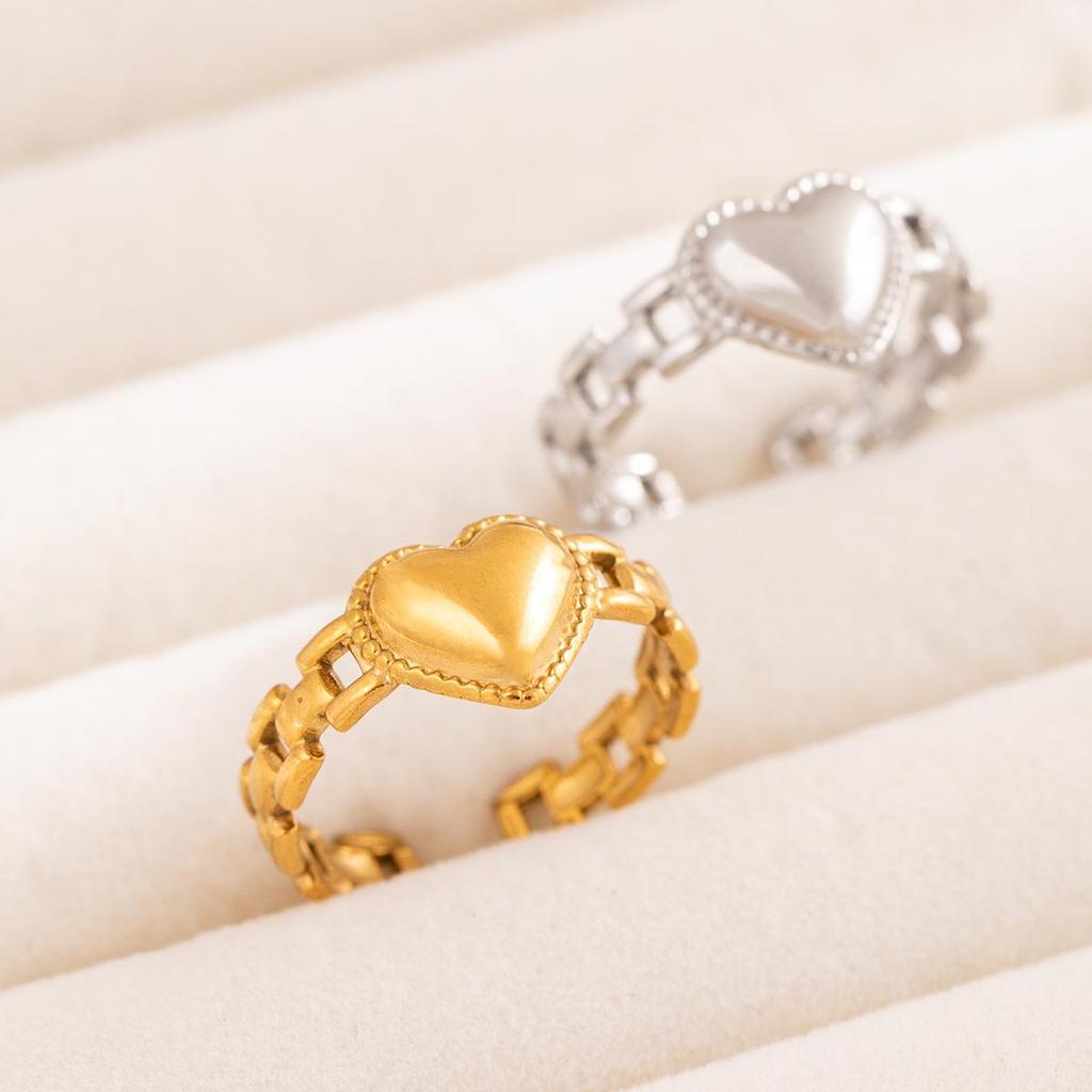 Heart-Shaped Stainless Steel Open Ring - Titanium Steel Colorfast Jewelry