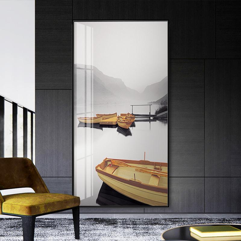 Nordic Style Black And White Seascape Canvas Painting Yellow Umbrella Boat Poster And Print Picture Living Room Bedroom Decor