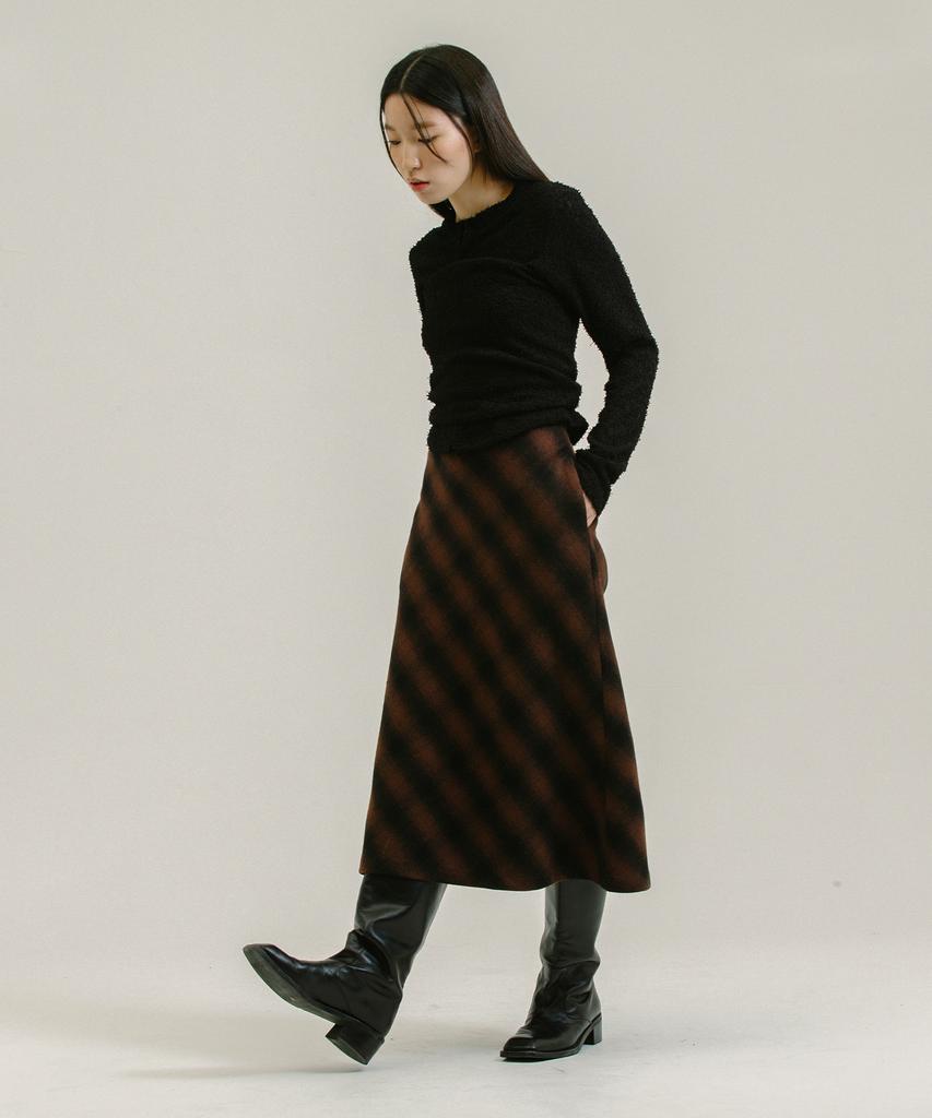 Nevel Everywear Wool Check Skirt_Brown