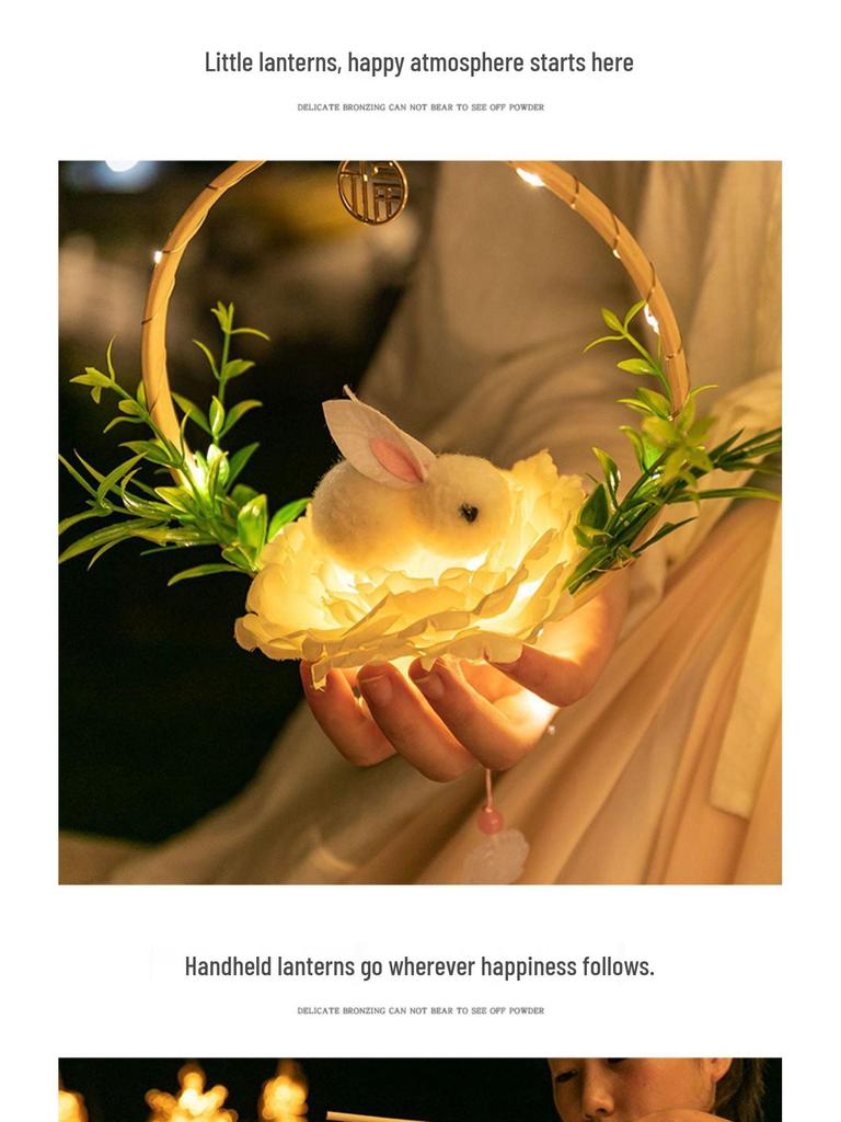 2022 DIY Jadehase Blumenlaternen-Set: Mondfest Handliche kleine Palastlaterne im alten Stil für Kinder