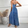 Sleeveless Bohemian Print Maxi Dress for Women with Adjustable Spaghetti Straps and V Neck Relaxed Fit